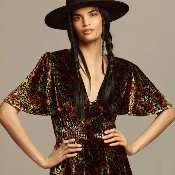 Anthropologie Velvet Mini Dress with Floral DesignSize: XL